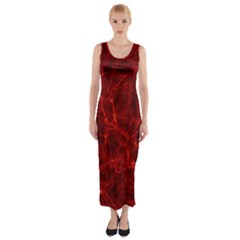 Simulation Red Water Waves Light Fitted Maxi Dress