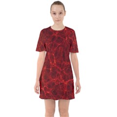 Simulation Red Water Waves Light Sixties Short Sleeve Mini Dress