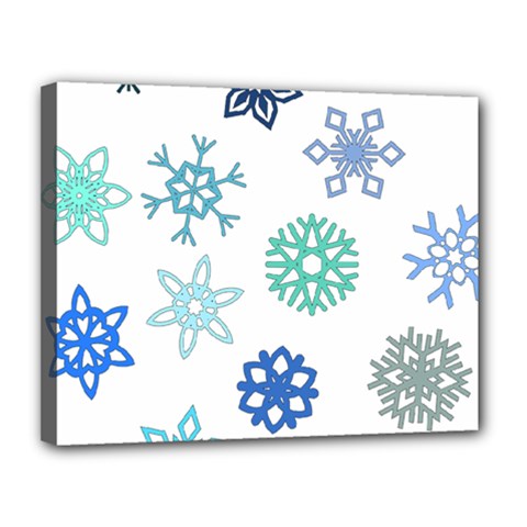 Snowflakes Blue Green Star Canvas 14  X 11 