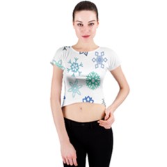 Snowflakes Blue Green Star Crew Neck Crop Top by Mariart