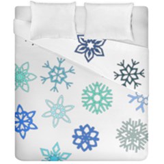 Snowflakes Blue Green Star Duvet Cover Double Side (california King Size)