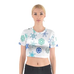 Snowflakes Blue Green Star Cotton Crop Top by Mariart