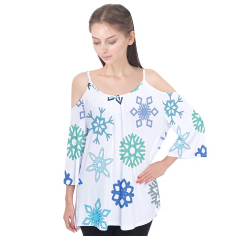 Snowflakes Blue Green Star Flutter Tees by Mariart