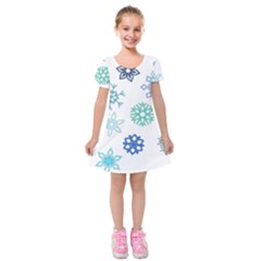 Snowflakes Blue Green Star Kids  Short Sleeve Velvet Dress