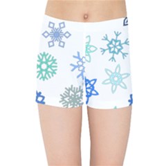 Snowflakes Blue Green Star Kids Sports Shorts by Mariart