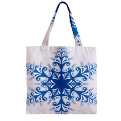 Snowflakes Blue Flower Zipper Grocery Tote Bag