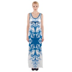 Snowflakes Blue Flower Maxi Thigh Split Dress by Mariart