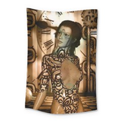 Steampunk, Steampunk Women With Clocks And Gears Small Tapestry