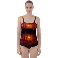 Space Galaxy Black Sun Twist Front Tankini Set by Mariart