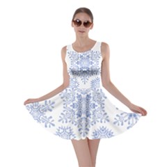 Snowflakes Blue White Cool Skater Dress