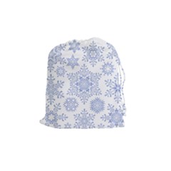 Snowflakes Blue White Cool Drawstring Pouches (Medium) 