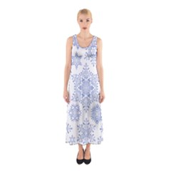 Snowflakes Blue White Cool Sleeveless Maxi Dress