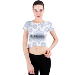 Snowflakes Blue White Cool Crew Neck Crop Top