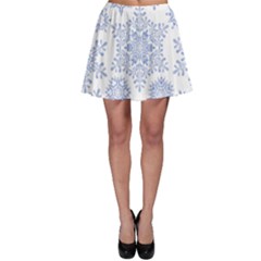 Snowflakes Blue White Cool Skater Skirt