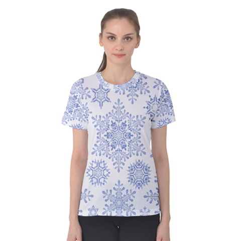 Snowflakes Blue White Cool Women s Cotton Tee by Mariart