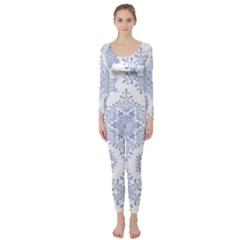 Snowflakes Blue White Cool Long Sleeve Catsuit by Mariart