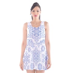 Snowflakes Blue White Cool Scoop Neck Skater Dress