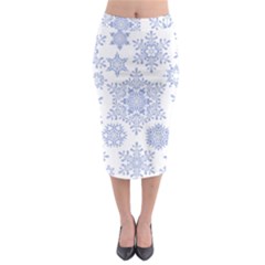 Snowflakes Blue White Cool Midi Pencil Skirt