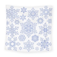 Snowflakes Blue White Cool Square Tapestry (Large)