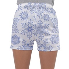 Snowflakes Blue White Cool Sleepwear Shorts by Mariart