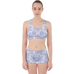 Snowflakes Blue White Cool Work It Out Sports Bra Set