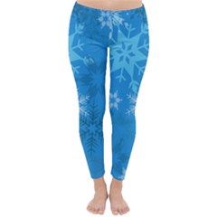 Snowflakes Cool Blue Star Classic Winter Leggings by Mariart