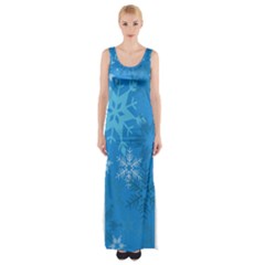 Snowflakes Cool Blue Star Maxi Thigh Split Dress