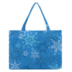 Snowflakes Cool Blue Star Zipper Medium Tote Bag by Mariart