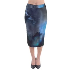 Space Star Blue Sky Velvet Midi Pencil Skirt by Mariart