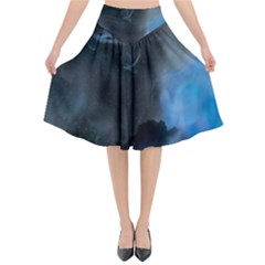 Space Star Blue Sky Flared Midi Skirt by Mariart