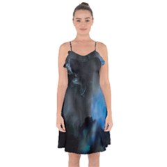 Space Star Blue Sky Ruffle Detail Chiffon Dress