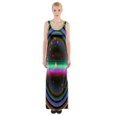 Spectrum Space Line Rainbow Hole Maxi Thigh Split Dress