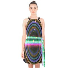Spectrum Space Line Rainbow Hole Halter Collar Waist Tie Chiffon Dress by Mariart