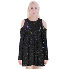 Space Warp Speed Hyperspace Through Starfield Nebula Space Star Hole Galaxy Velvet Long Sleeve Shoulder Cutout Dress