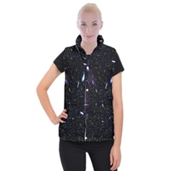 Space Warp Speed Hyperspace Through Starfield Nebula Space Star Hole Galaxy Women s Button Up Puffer Vest