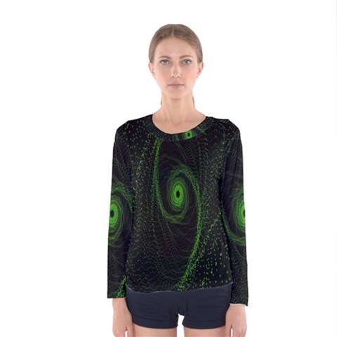 Space Green Hypnotizing Tunnel Animation Hole Polka Green Women s Long Sleeve Tee by Mariart