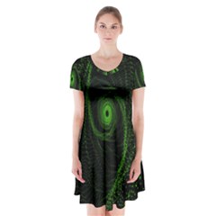 Space Green Hypnotizing Tunnel Animation Hole Polka Green Short Sleeve V-neck Flare Dress by Mariart
