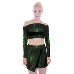 Space Green Hypnotizing Tunnel Animation Hole Polka Green Off Shoulder Top With Skirt Set