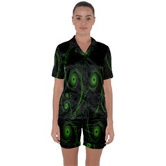 Space Green Hypnotizing Tunnel Animation Hole Polka Green Satin Short Sleeve Pyjamas Set by Mariart