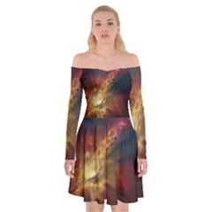 Sun Light Galaxy Off Shoulder Skater Dress