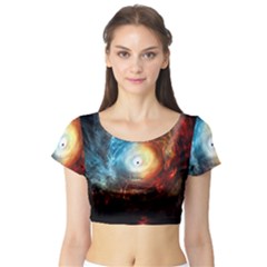 Supermassive Black Hole Galaxy Is Hidden Behind Worldwide Network Short Sleeve Crop Top by Mariart