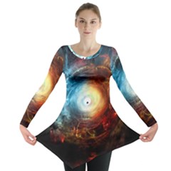 Supermassive Black Hole Galaxy Is Hidden Behind Worldwide Network Long Sleeve Tunic  by Mariart