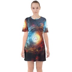 Supermassive Black Hole Galaxy Is Hidden Behind Worldwide Network Sixties Short Sleeve Mini Dress by Mariart