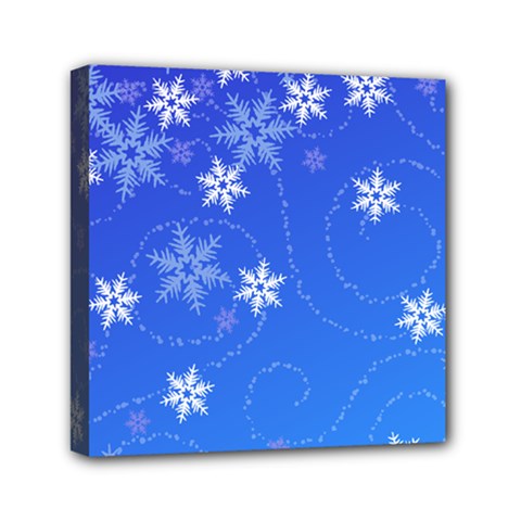 Winter Blue Snowflakes Rain Cool Mini Canvas 6  X 6 