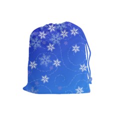 Winter Blue Snowflakes Rain Cool Drawstring Pouches (large)  by Mariart