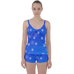 Winter Blue Snowflakes Rain Cool Tie Front Two Piece Tankini