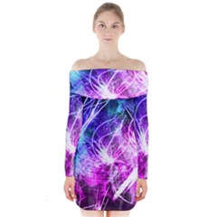 Space Galaxy Purple Blue Long Sleeve Off Shoulder Dress by Mariart