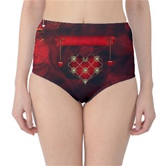 Wonderful Elegant Decoative Heart With Flowers On The Background High-waist Bikini Bottoms by FantasyWorld7