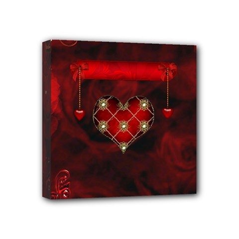 Wonderful Elegant Decoative Heart With Flowers On The Background Mini Canvas 4  X 4  by FantasyWorld7