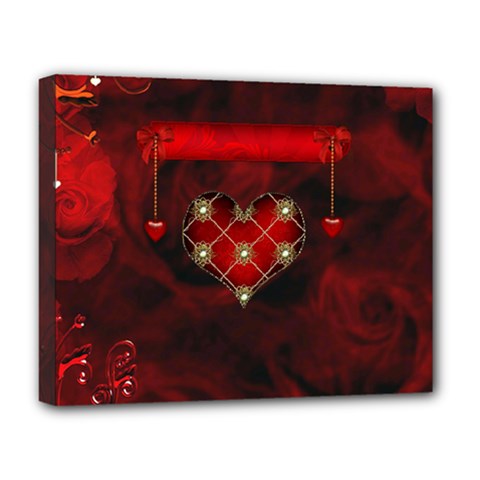 Wonderful Elegant Decoative Heart With Flowers On The Background Deluxe Canvas 20  X 16   by FantasyWorld7